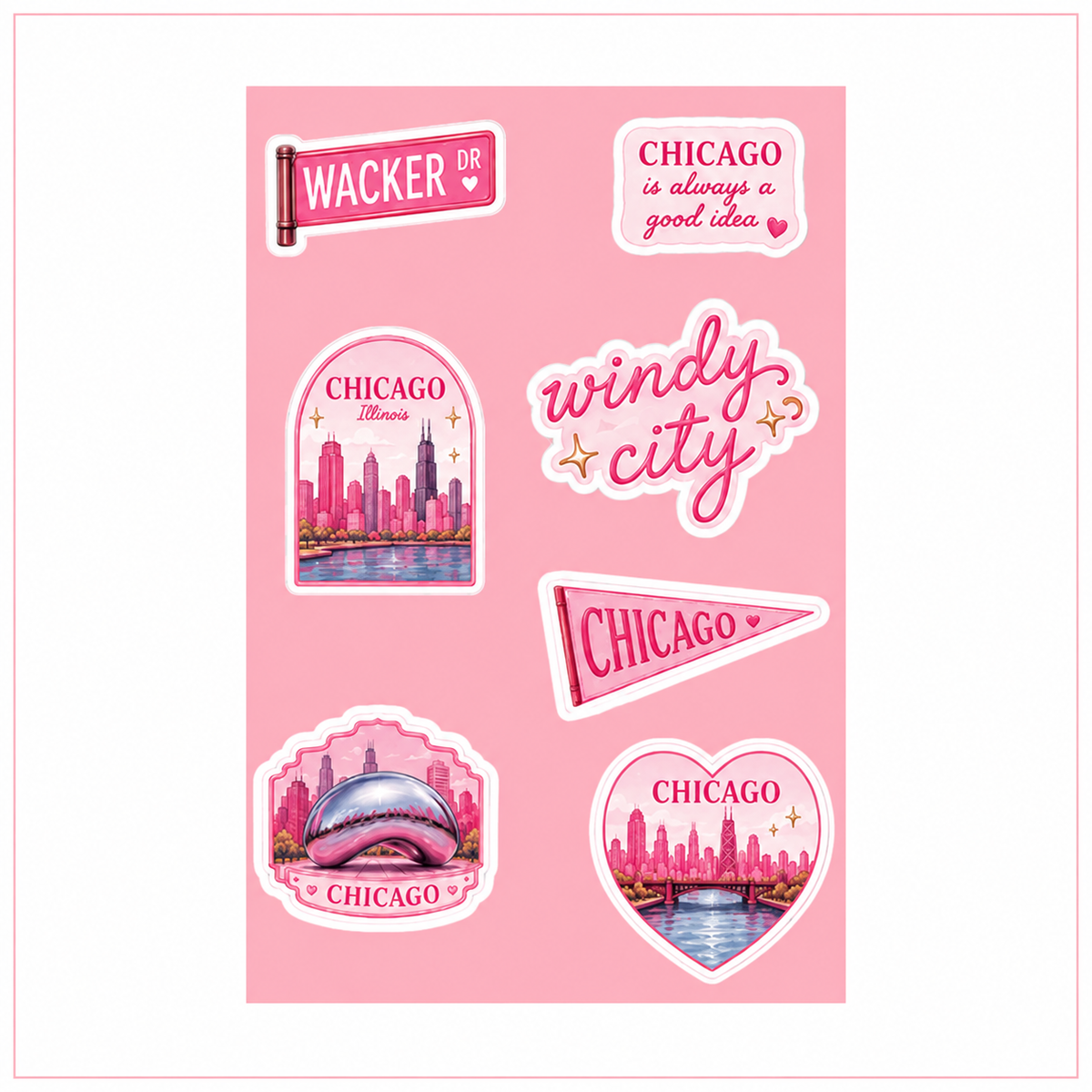Pretty in Pink Chicago Sticker Sheet