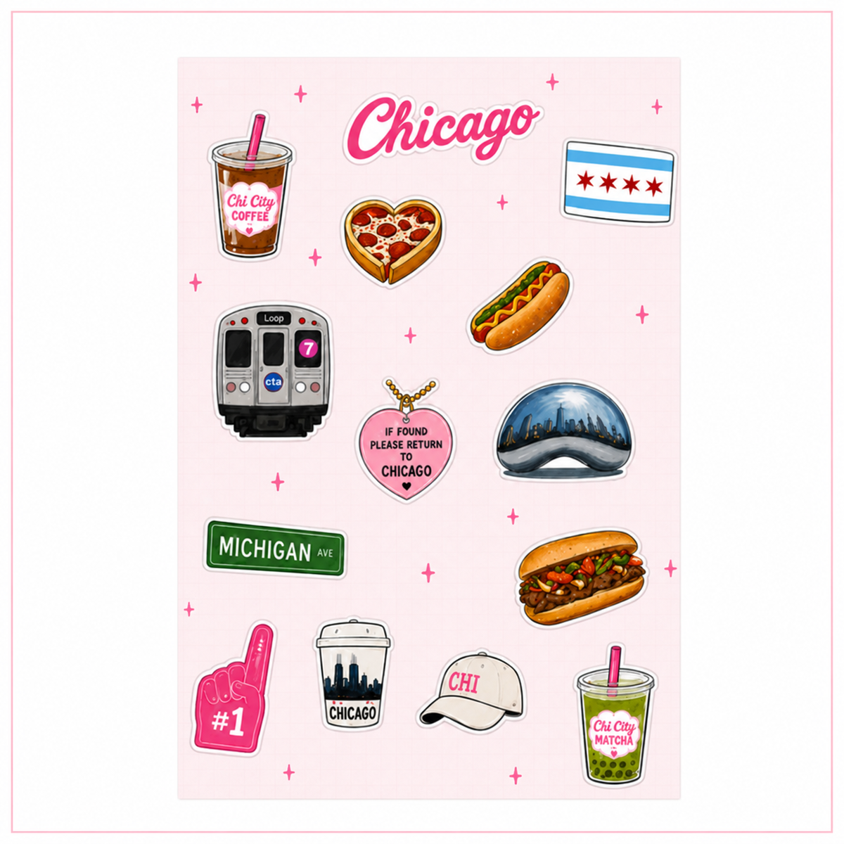 Windy City in Pink Sticker Sheet