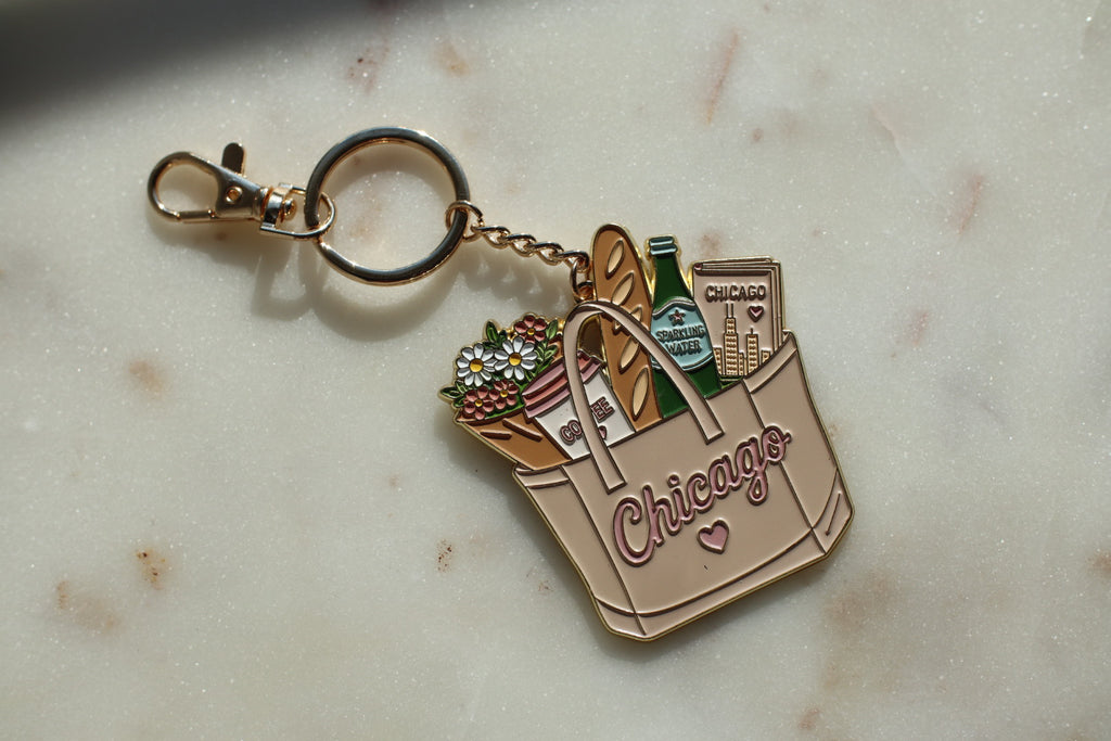 Chicago Market Tote Keychain & Bag Charm
